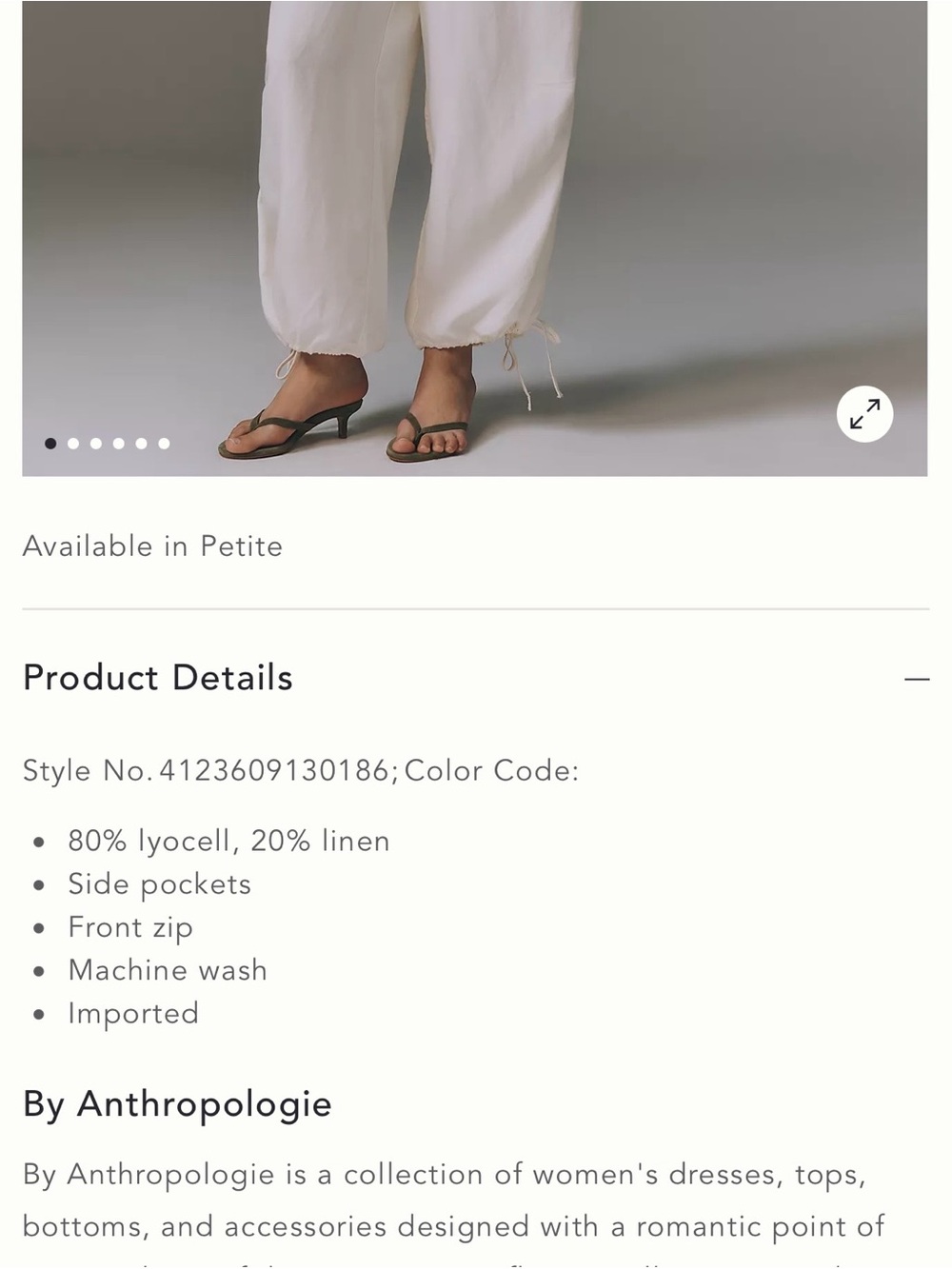 Anthropologie Garden Balloon Cream Wide-Leg Drawstring Hem Pants - Picture 3 of 7